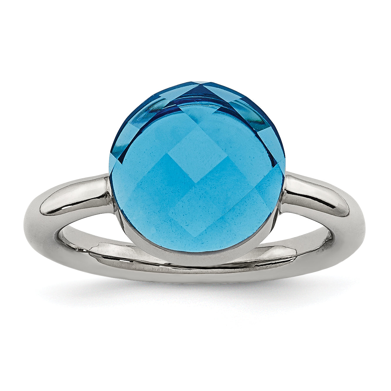 Stainless Steel Polished Blue Glass Ring Main image