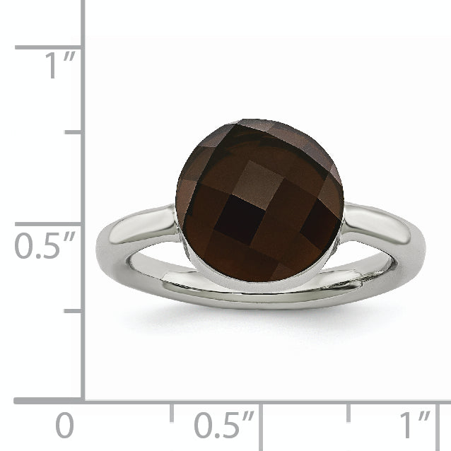 Stainless Steel Polished Dark Brown Glass Ring