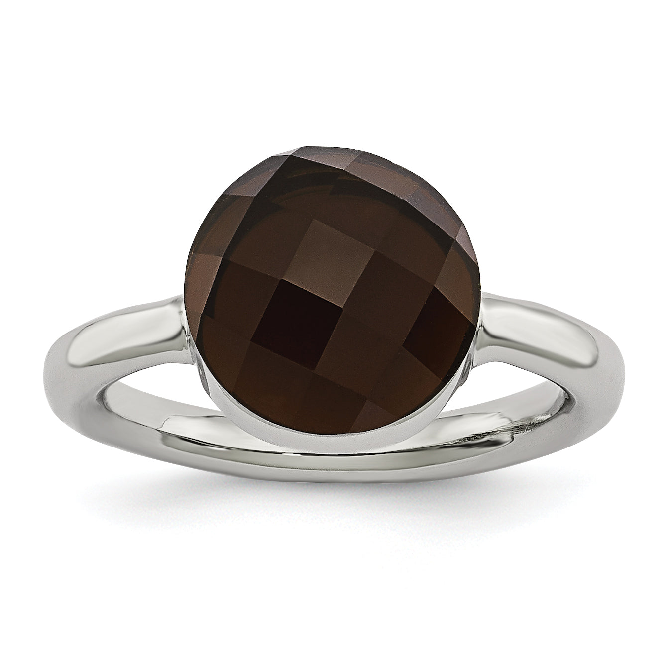 Stainless Steel Polished Dark Brown Glass Ring Main image