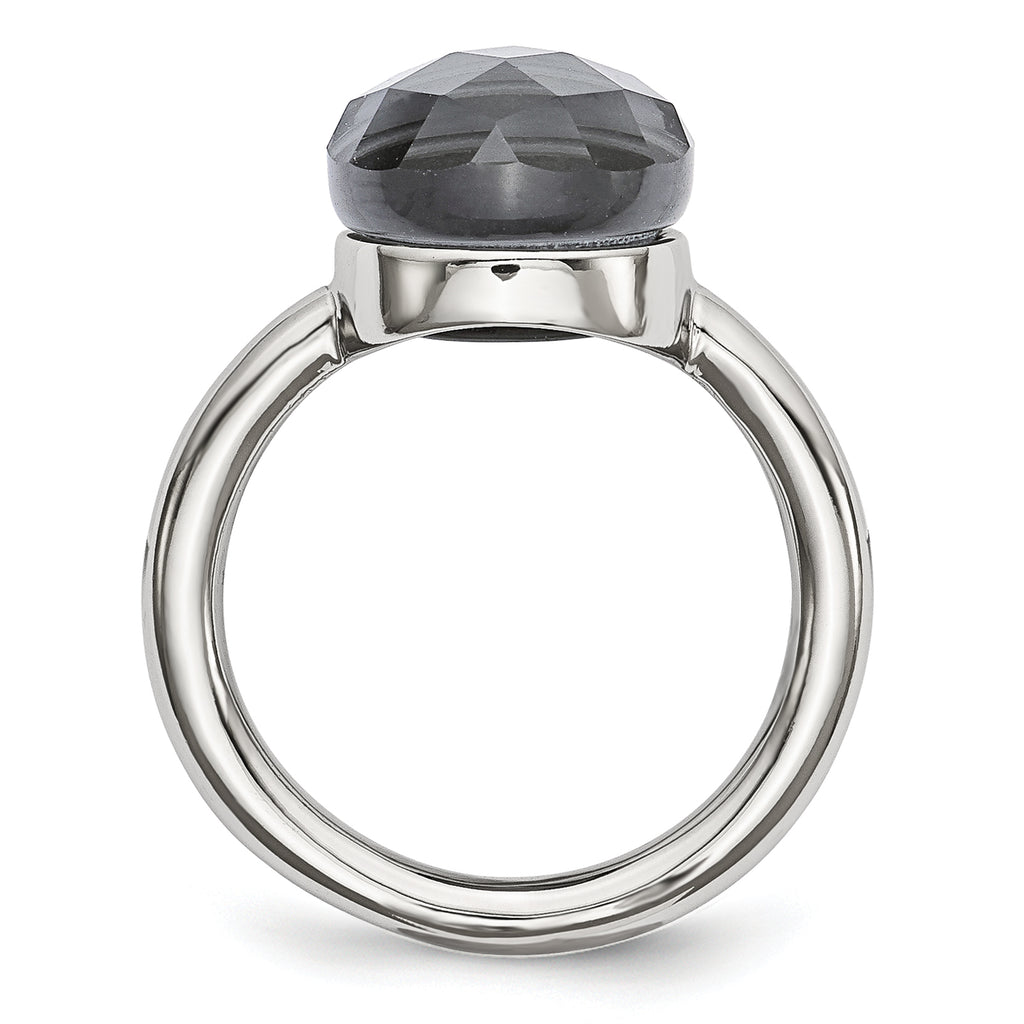 StainleSterling Silver Steel Polished Grey GlaSterling Silver Ring