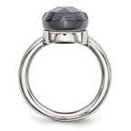 StainleSterling Silver Steel Polished Grey GlaSterling Silver Ring
