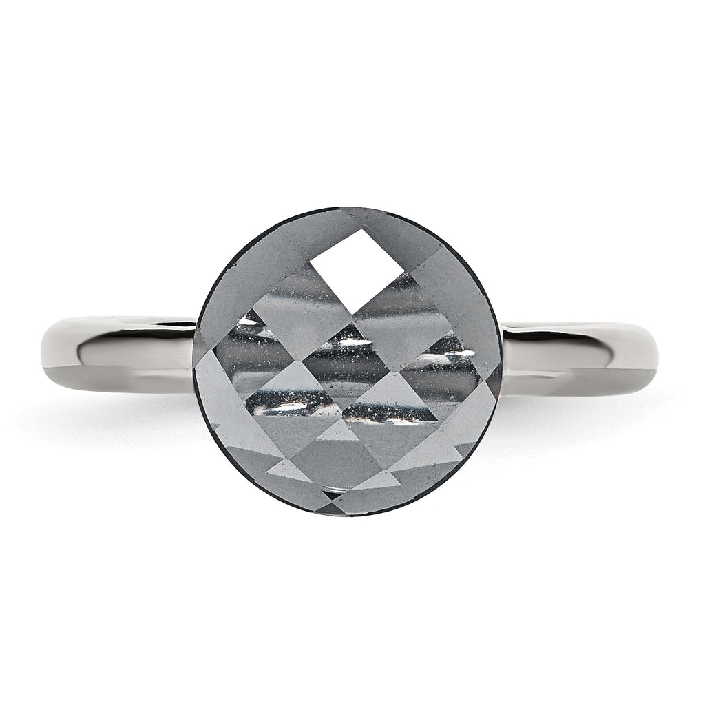 StainleSterling Silver Steel Polished Grey GlaSterling Silver Ring