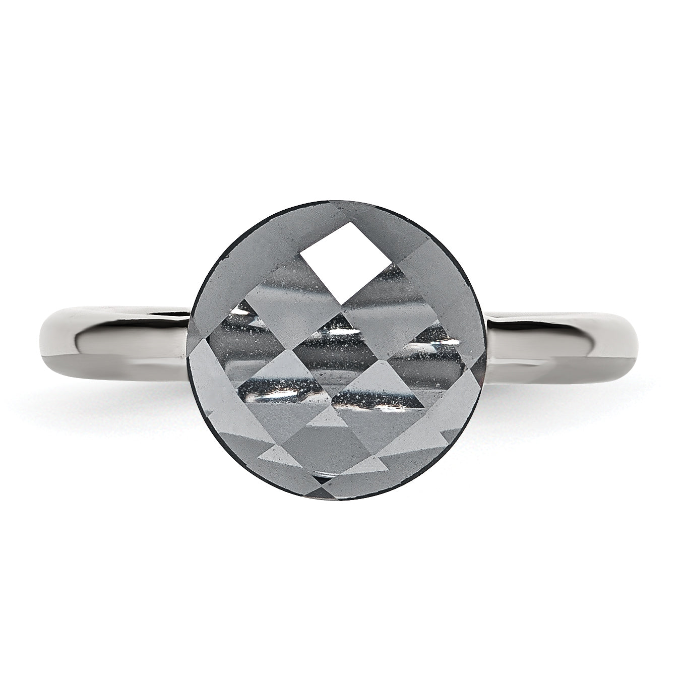 StainleSterling Silver Steel Polished Grey GlaSterling Silver Ring