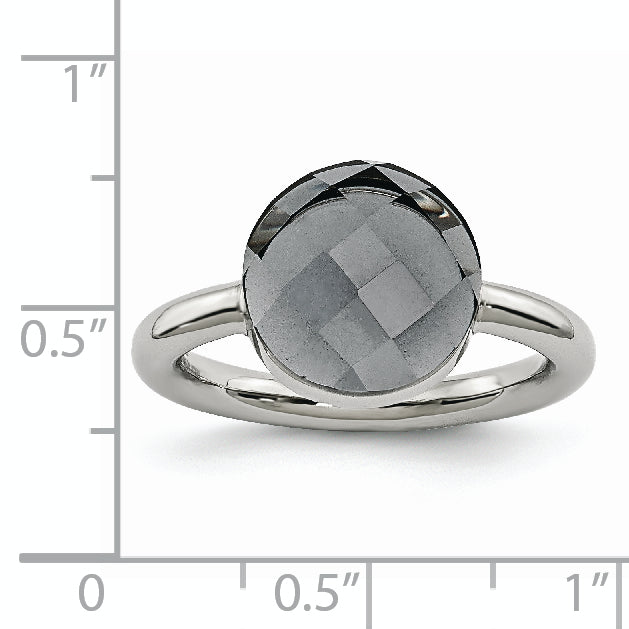 StainleSterling Silver Steel Polished Grey GlaSterling Silver Ring