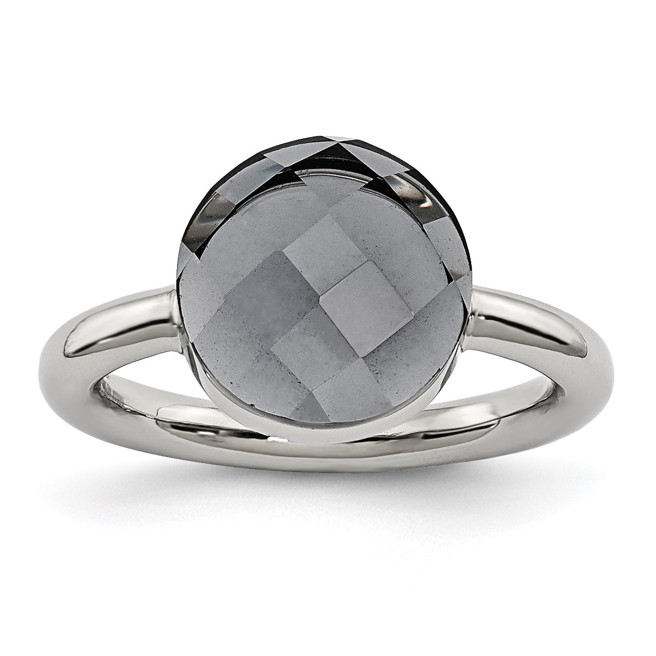 Stainless Steel Polished Grey Glass Ring Main image