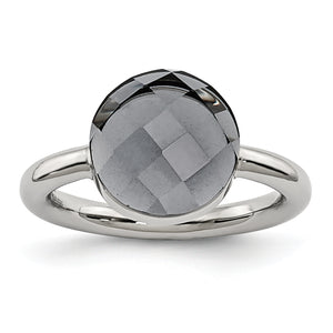 Stainless Steel Polished Grey Glass Ring