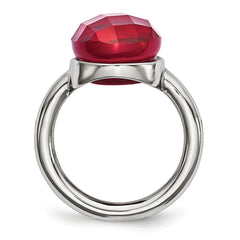 Stainless Steel Polished Red Glass Ring
