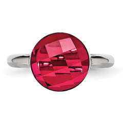 Stainless Steel Polished Red Glass Ring