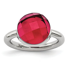 Stainless Steel Polished Red Glass Ring