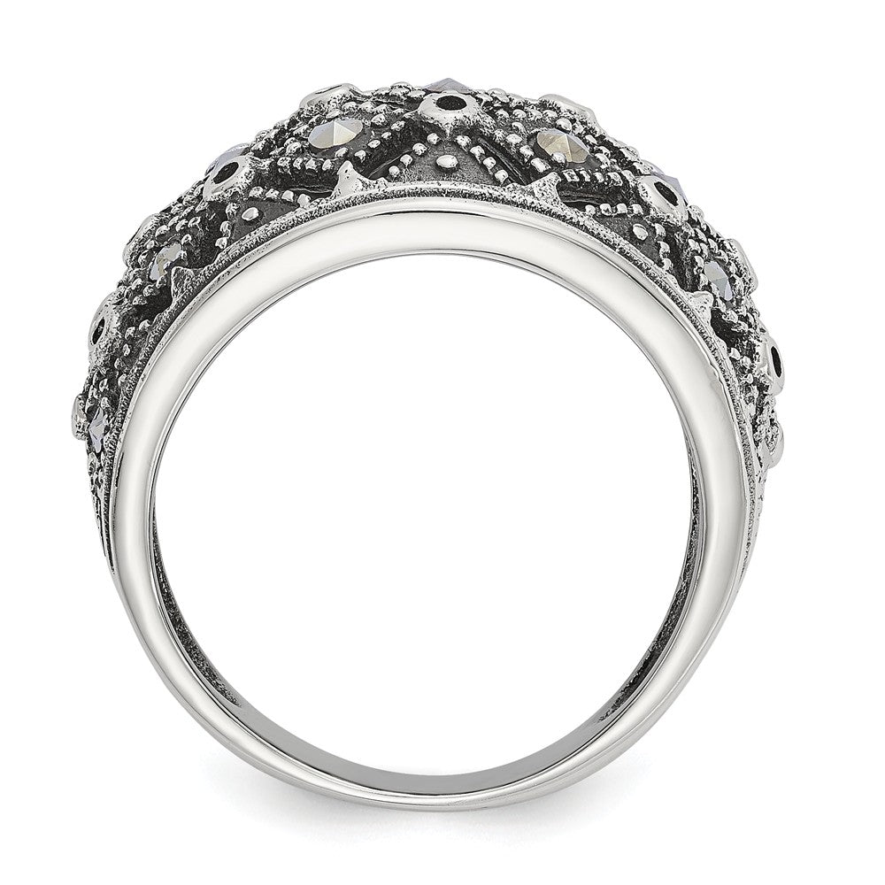 Sophia Jewelers Stainless Steel Marcasite Fashion Ring with Polished Antiqued Finish Secondary image