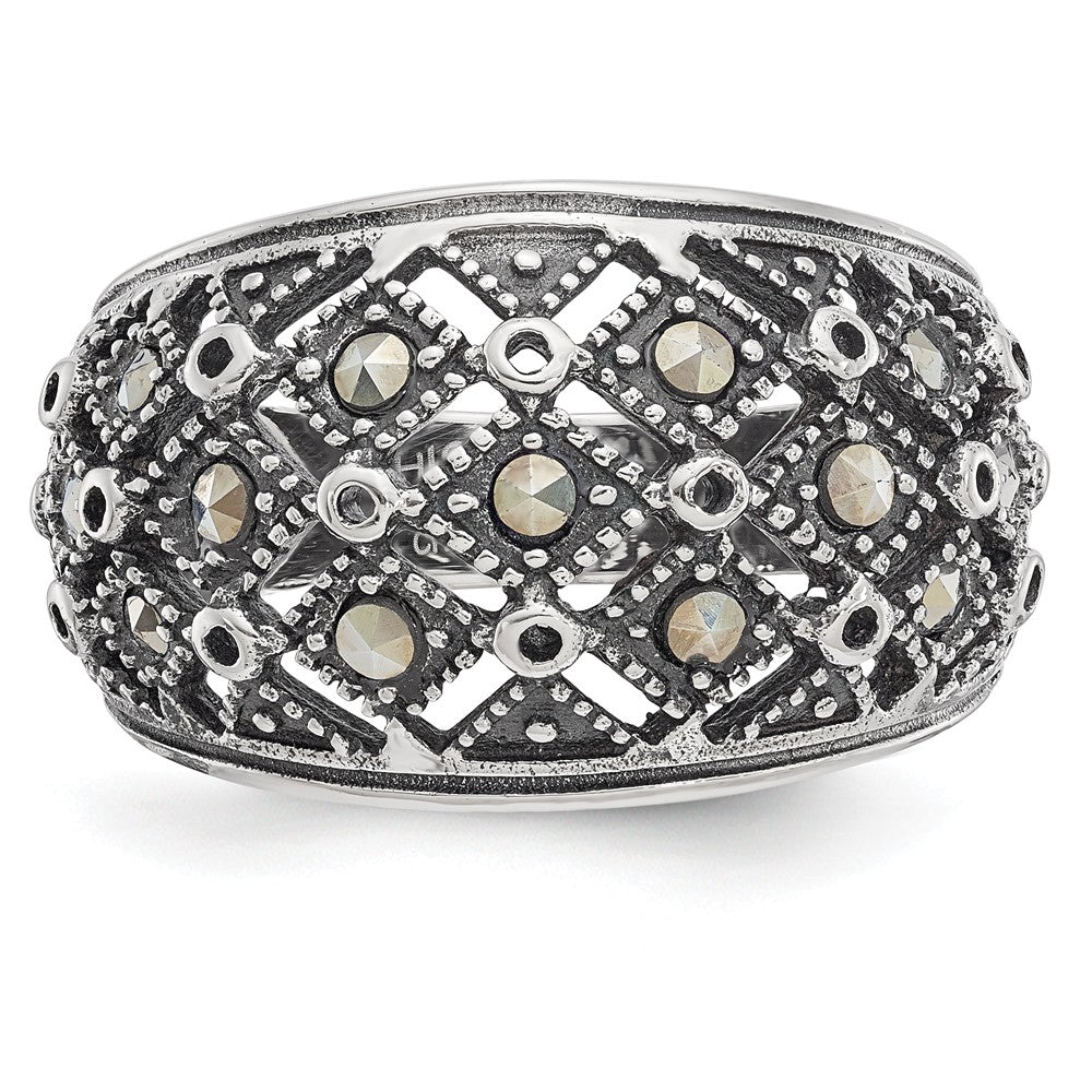 Sophia Jewelers Stainless Steel Marcasite Fashion Ring with Polished Antiqued Finish