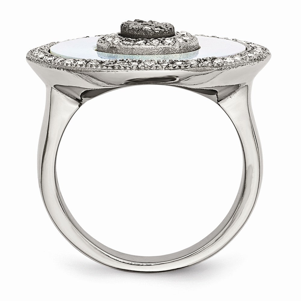 Sophia Jewelers Stainless Steel Mother of Pearl Crystal Polished Ring