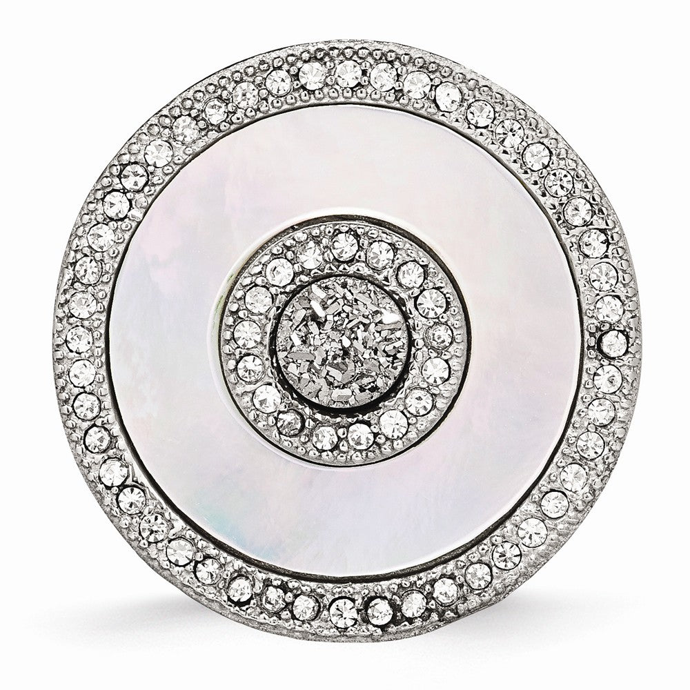 Sophia Jewelers Stainless Steel Mother of Pearl Crystal Polished Ring