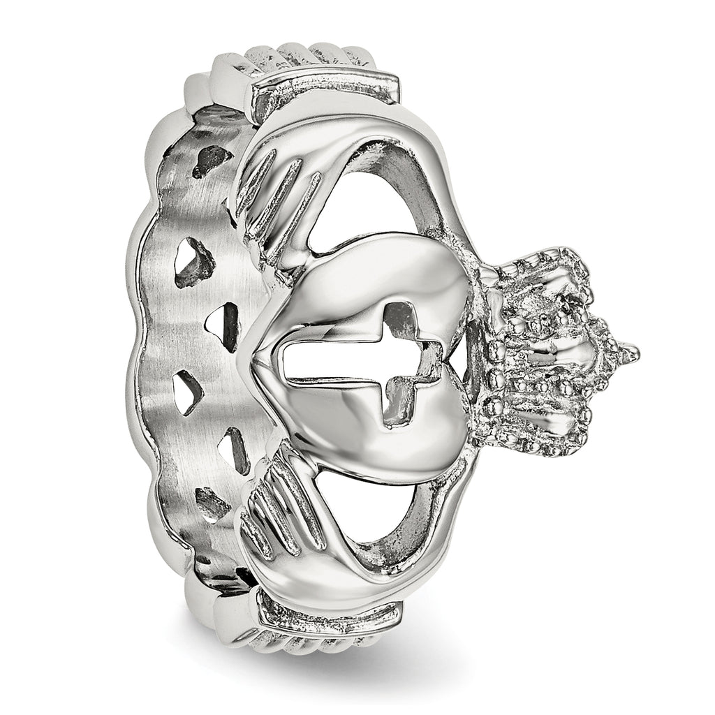 Stainless Steel Polished Claddagh with Cross Ring