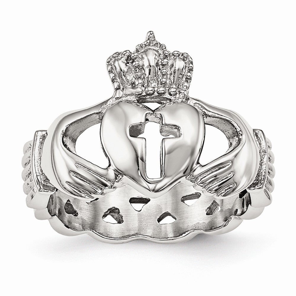 Sophia Jewelers Polished Stainless Steel Claddagh Cross Ring 6mm Elegant Design