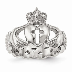 Sophia Jewelers Polished Stainless Steel Claddagh Cross Ring 6mm Elegant Design