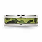 Stainless Steel Wedding Band with CZ Green Camo Polished Finish