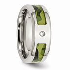Stainless Steel Wedding Band with CZ Green Camo Polished Finish