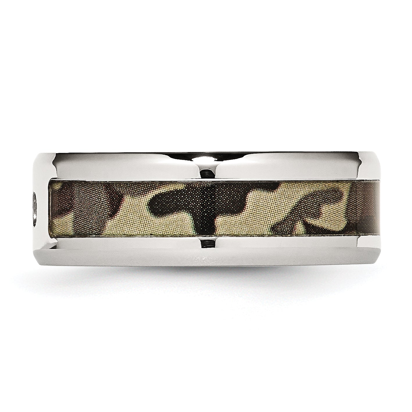 Camo Rubber & CZ Comfort-Fit Band in Stainless Steel, 8mm