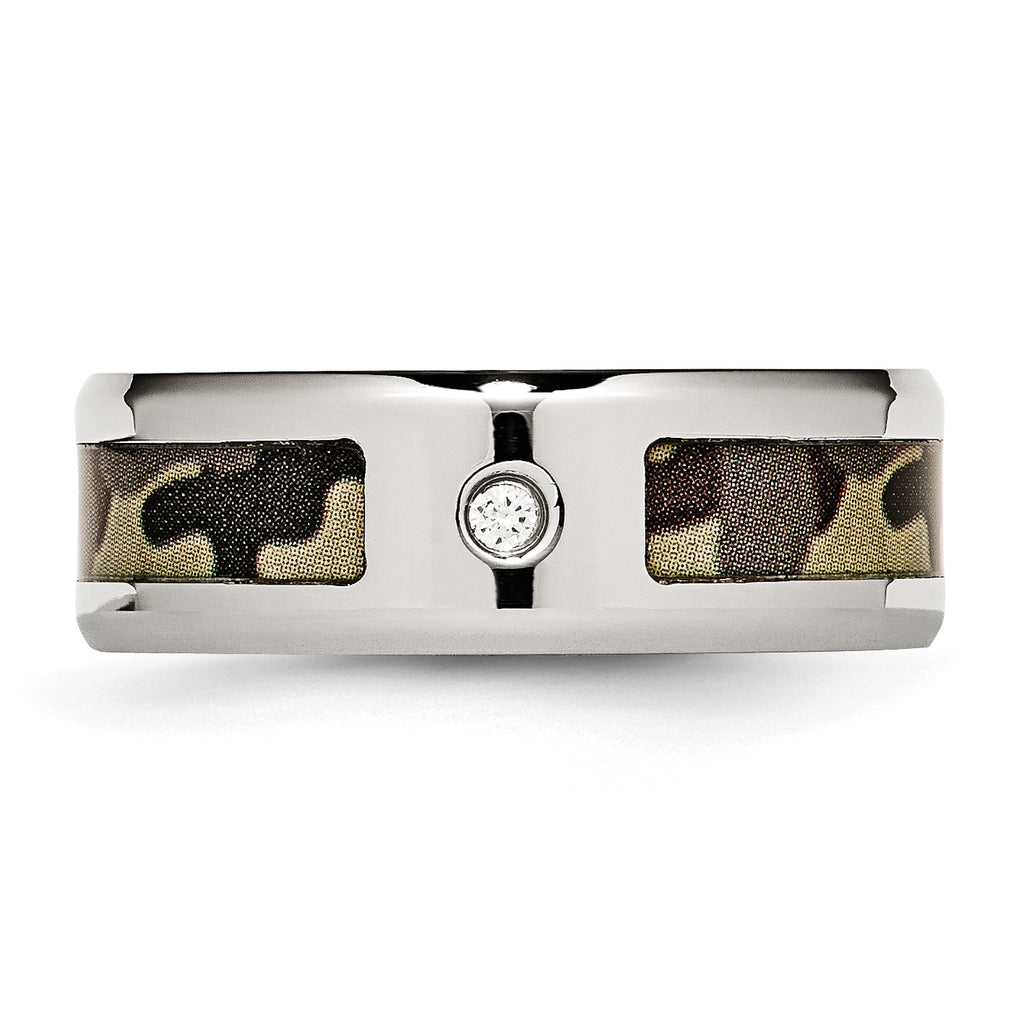 Camo Rubber & CZ Comfort-Fit Band in Stainless Steel, 8mm