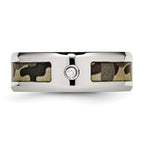 Camo Rubber & CZ Comfort-Fit Band in Stainless Steel, 8mm