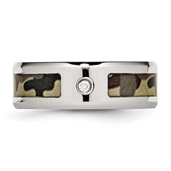 Stainless Steel Polished with CZ Printed Brown Camo Under Rubber 8mm Band