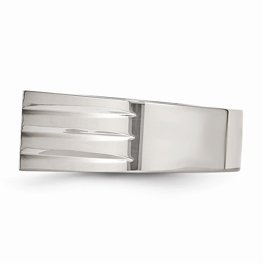 Sophia Jewelers Men's Polished Stainless Steel Ring with CZ Elegance