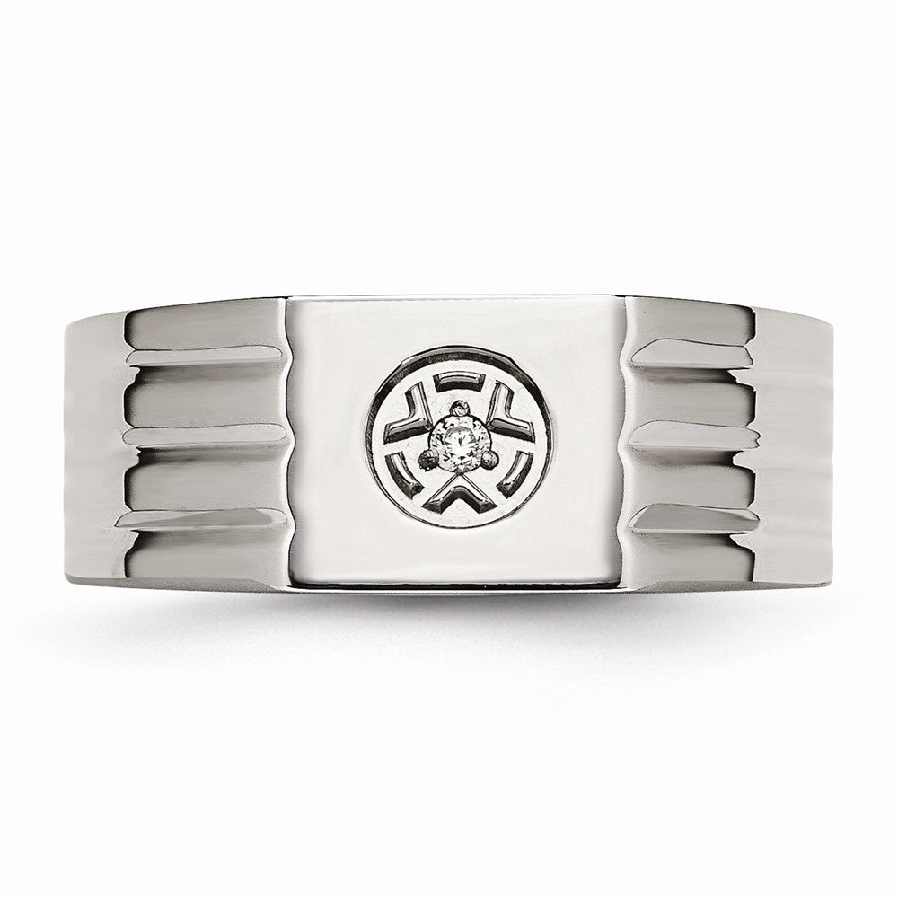 Sophia Jewelers Men's Polished Stainless Steel Ring with CZ Elegance