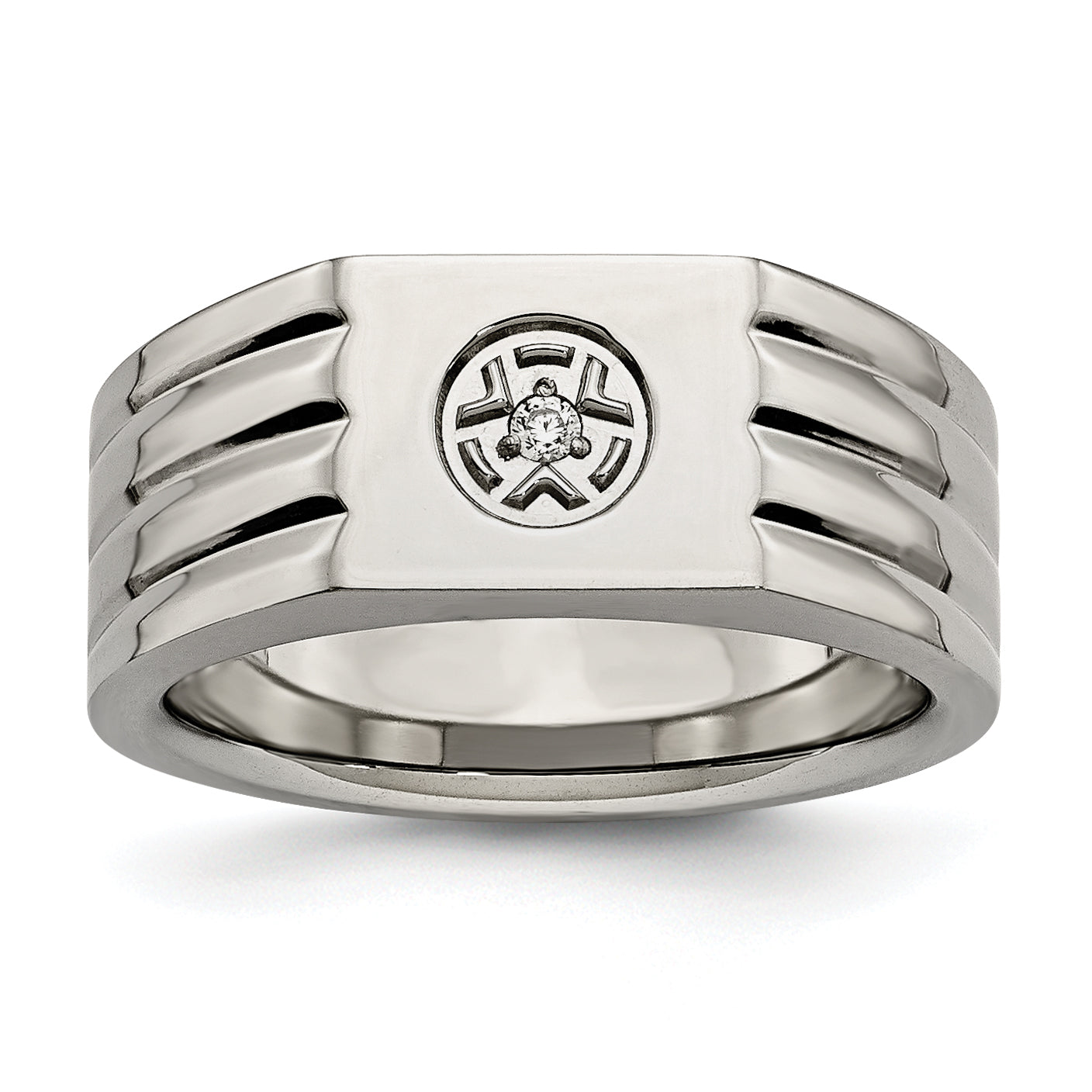 Stainless Steel Polished with CZ Ring Main image