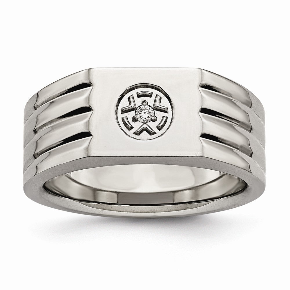 Sophia Jewelers Men's Polished Stainless Steel Ring with CZ Elegance - 9 - 9