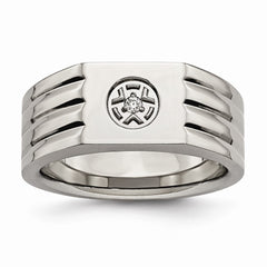 Sophia Jewelers Men's Polished Stainless Steel Ring with CZ Elegance - 9 - 9