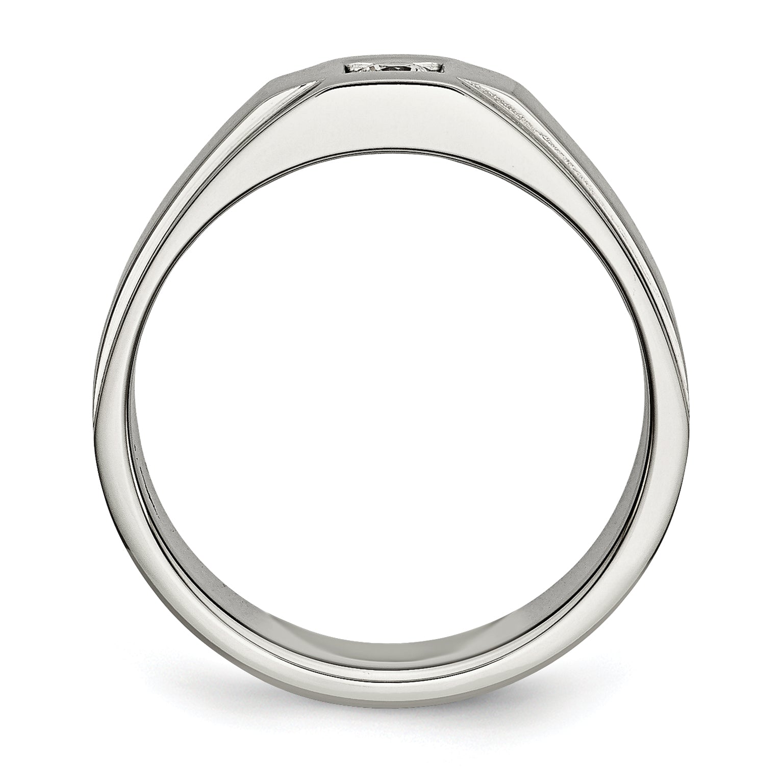 Stainless Steel Brushed and Polished with CZ Ring Secondary image