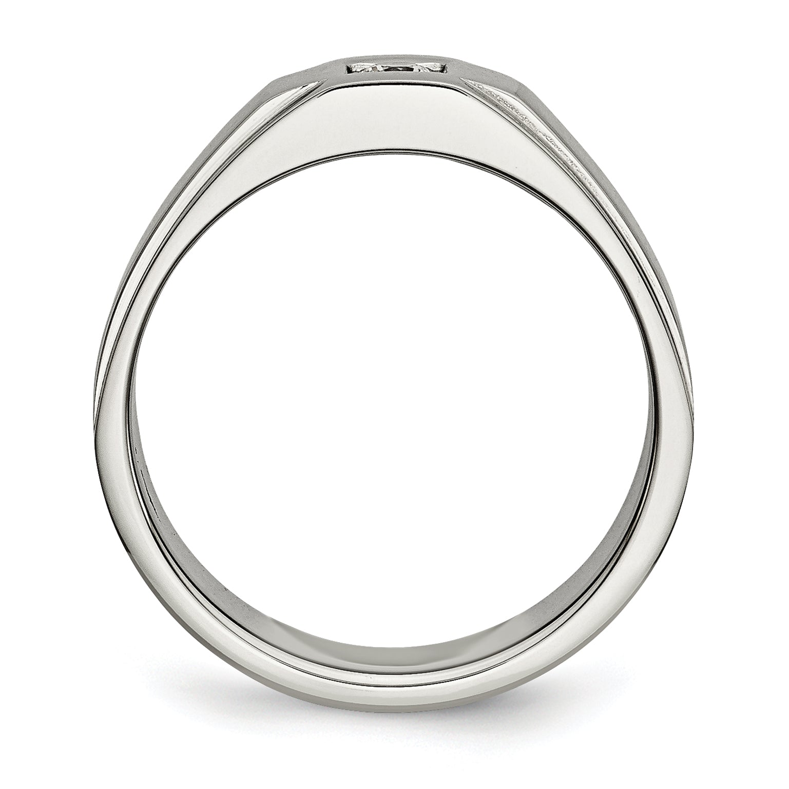 Stainless Steel Brushed and Polished with CZ Ring