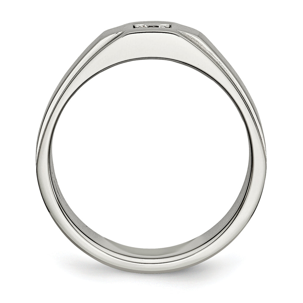 Stainless Steel Brushed and Polished with CZ Ring