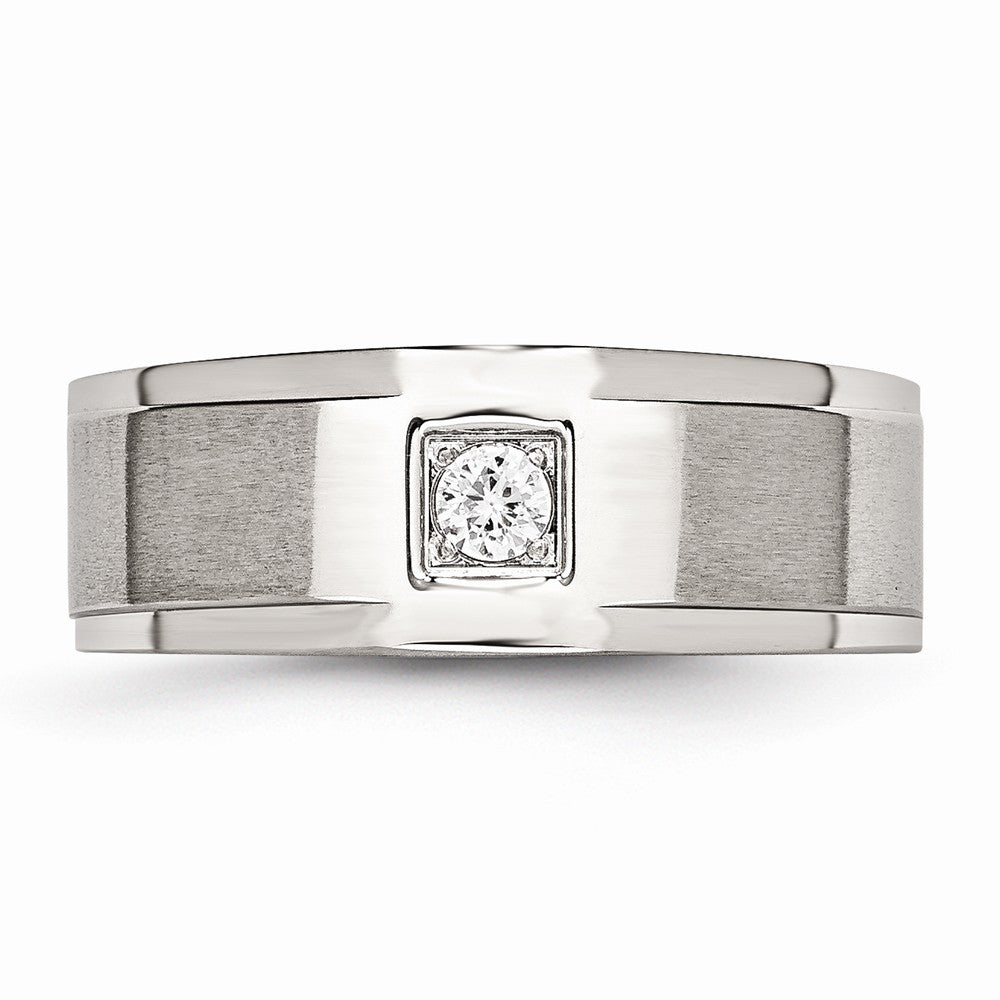 Sophia Jewelers Men's Stainless Steel CZ Ring with Polished Brushed Finish