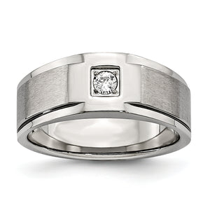 Stainless Steel Brushed and Polished with CZ Ring - Sophia Jewelers