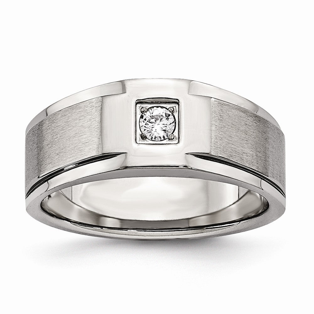 Sophia Jewelers Men's Stainless Steel CZ Ring with Polished Brushed Finish - 9 - 9