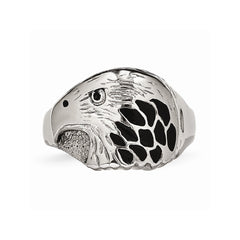 Stainless Steel Polished Black Enameled Eagle Ring