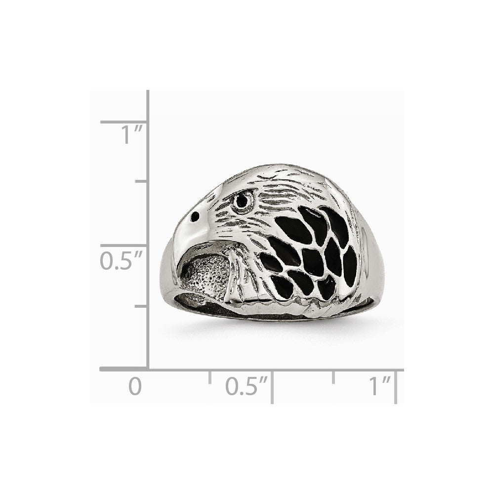 Stainless Steel Polished Black Enameled Eagle Ring