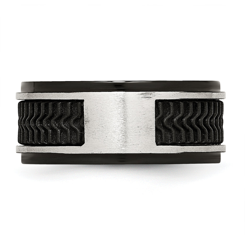 Black IP-Plated Wedding Band in Stainless Steel, 10mm