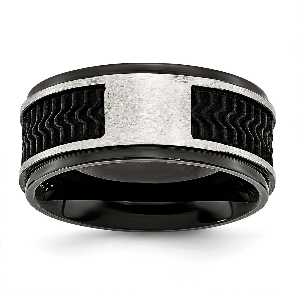 Black IP-Plated Wedding Band in Stainless Steel, 10mm