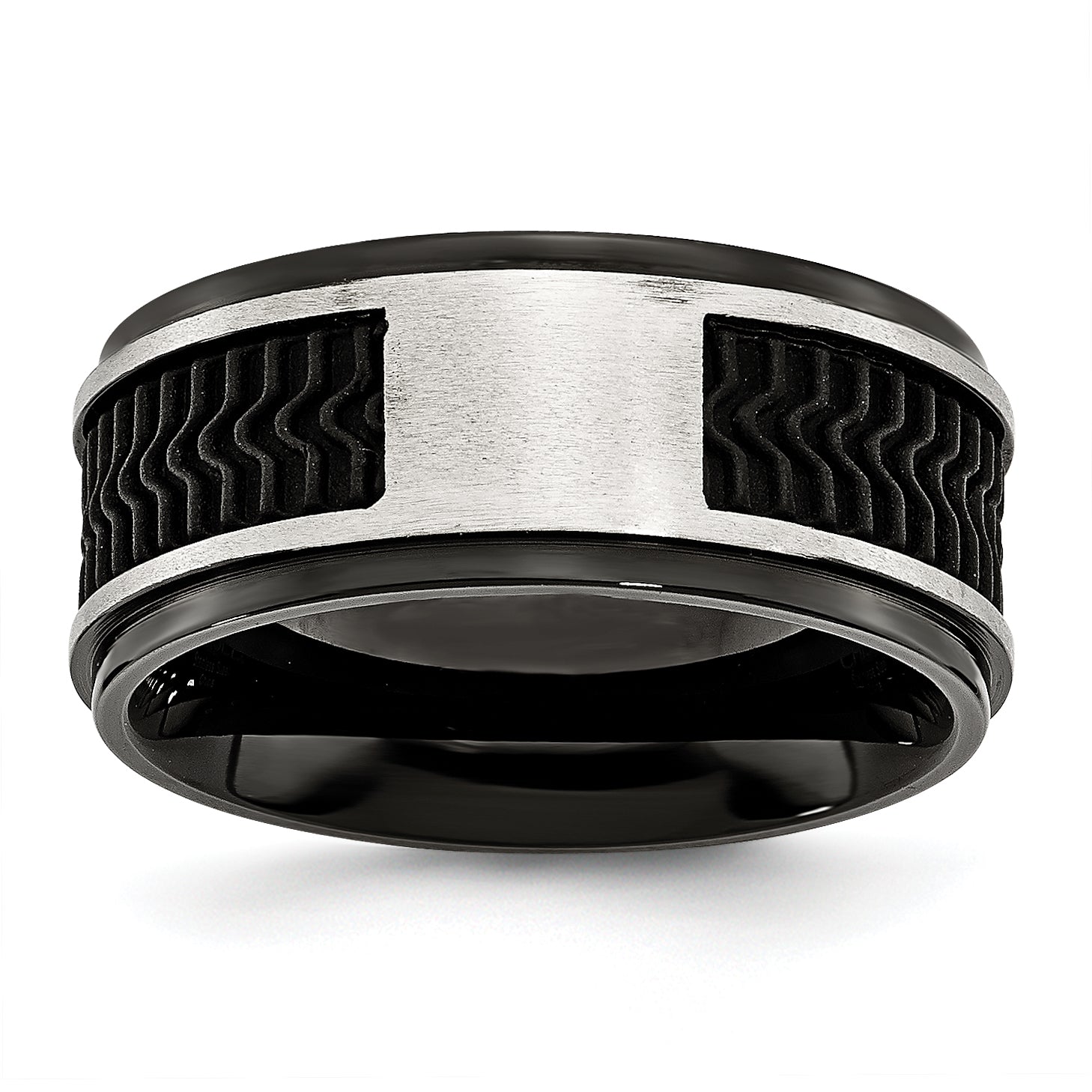 Black IP-Plated Wedding Band in Stainless Steel, 10mm