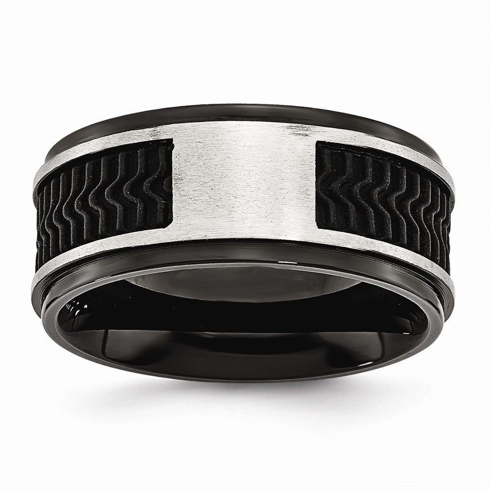 Sophia Jewelers Black IP-Plated Stainless Steel Wedding Band with Rubber Inlay