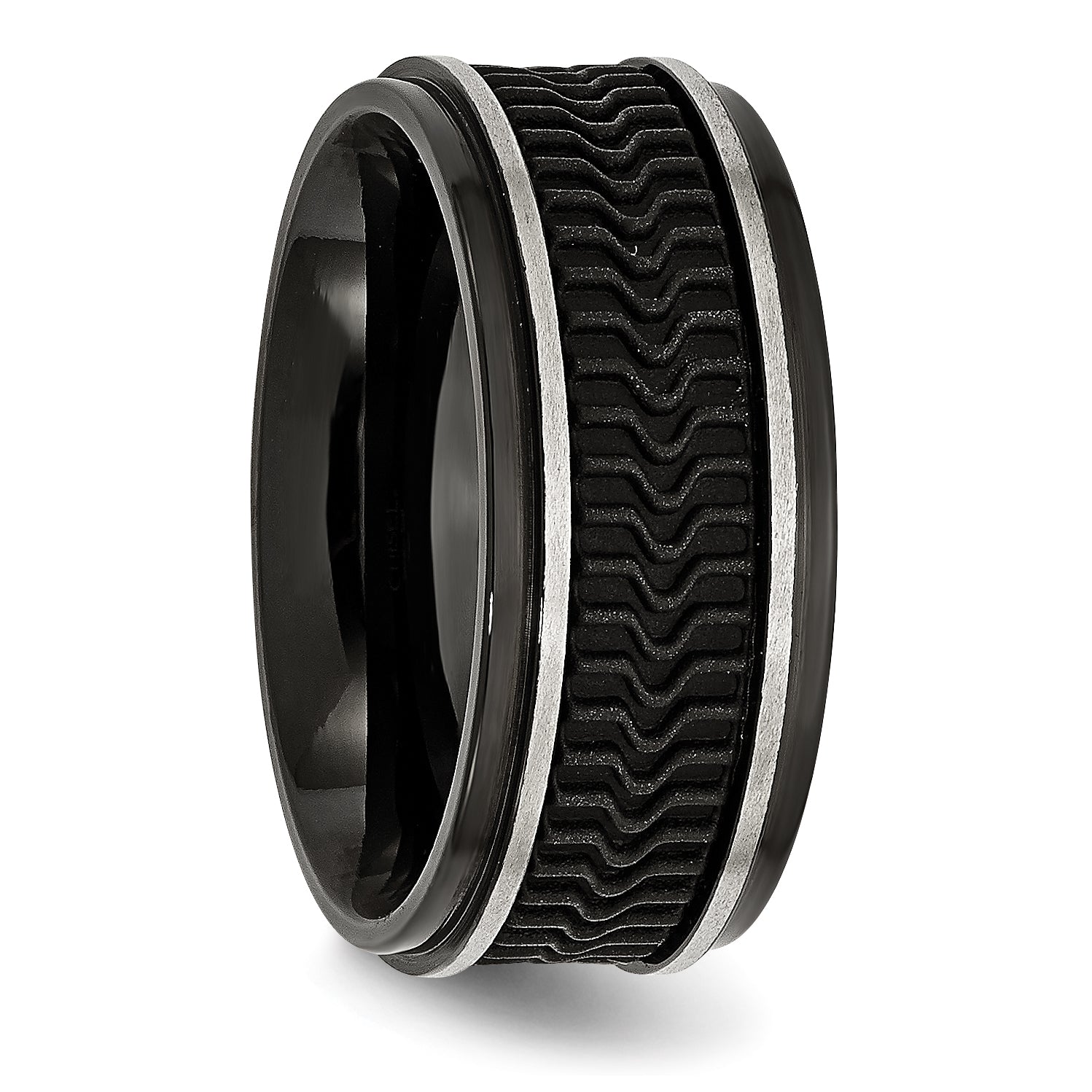 Stainless Steel Polished Black IP-plated WithRubber Inlay 10mm Band