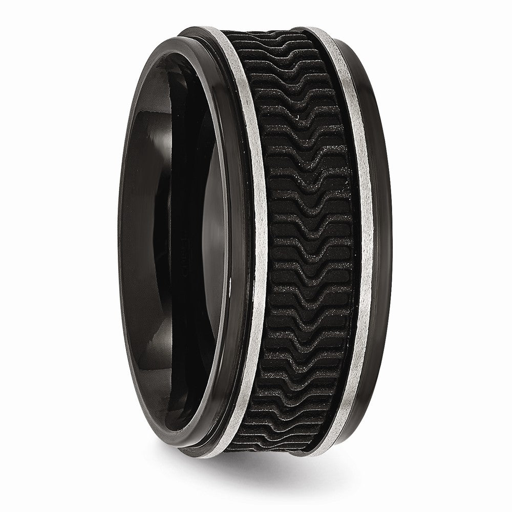 Sophia Jewelers Black IP-Plated Stainless Steel Wedding Band with Rubber Inlay