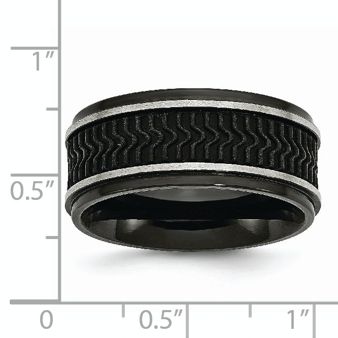 Stainless Steel Polished Black IP-plated WithRubber Inlay 10mm Band