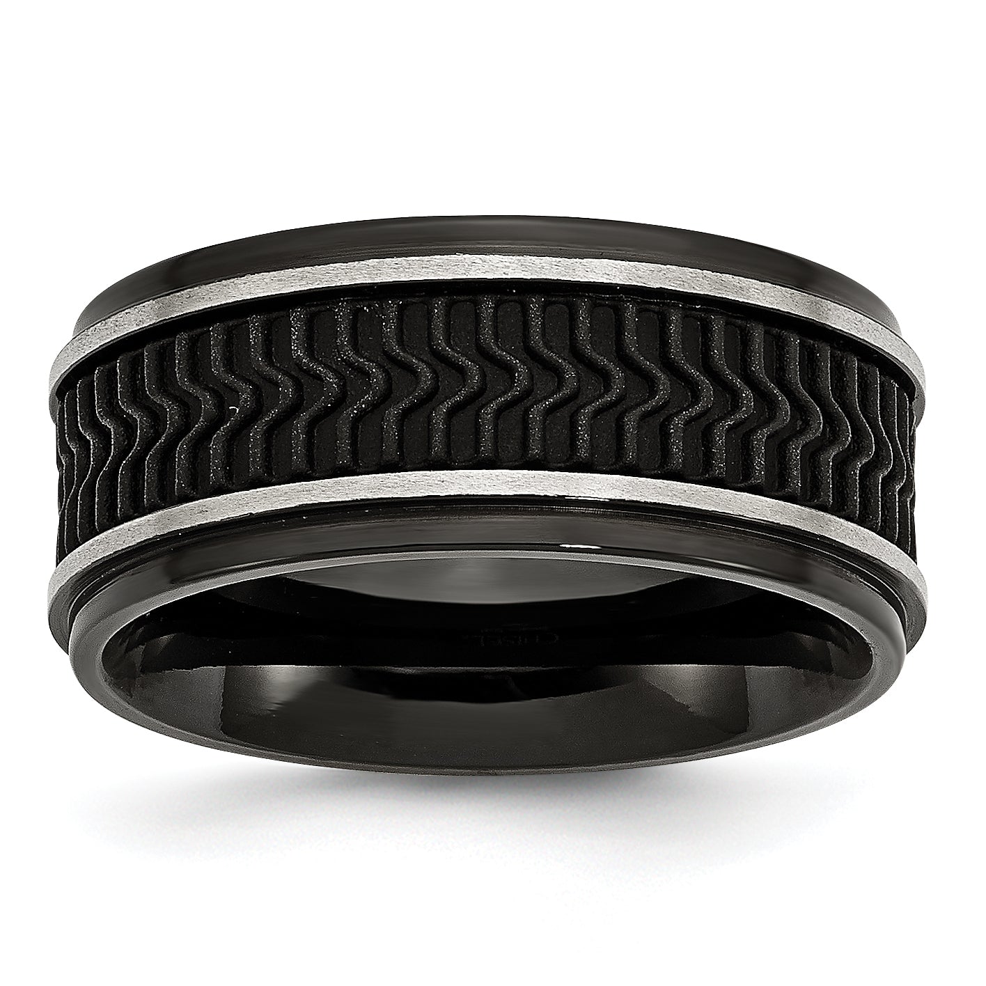 Stainless Steel Polished Black IP-plated WithRubber Inlay 10mm Band Main image
