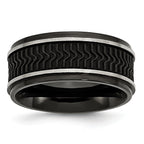 Stainless Steel Polished Black IP-plated WithRubber Inlay 10mm Band