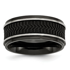 Stainless Steel Polished Black IP-plated WithRubber Inlay 10mm Band