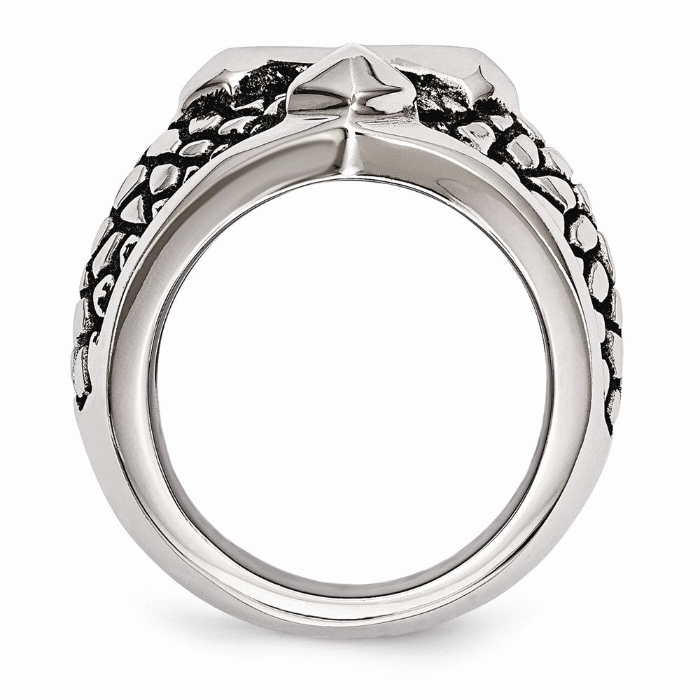 Stainless Steel Men's Antiqued Cross Caviar Ring with Polished Finish - 9 - 9